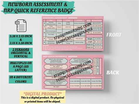 Newborn Assessment And Nrp Quick Reference Badge Buddy Card Maternity