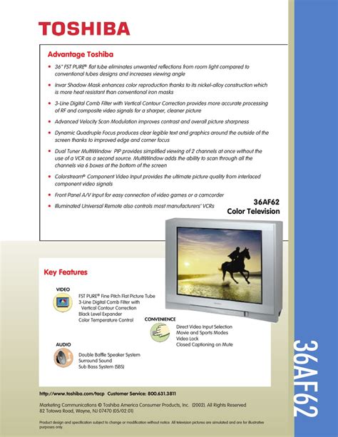 Toshiba 36af62 Specifications Pdf Download Manualslib