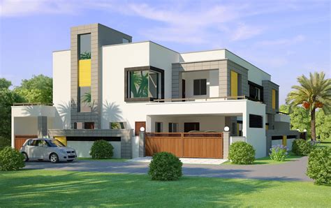3d front modern home elevation for home, 2 bhk house, 3 bhk house or duplex. Lahore-india-beautiful-house-2-kanal-3d-front-elevation-com