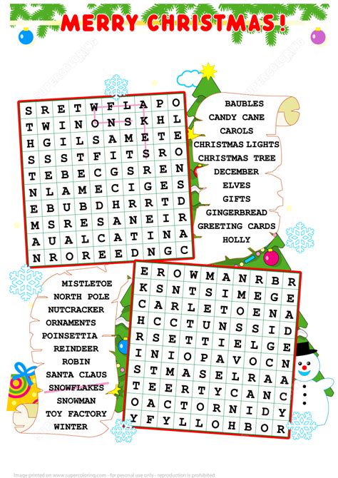 Christmas Zigzag Word Search Puzzle Free Printable Puzzle Games
