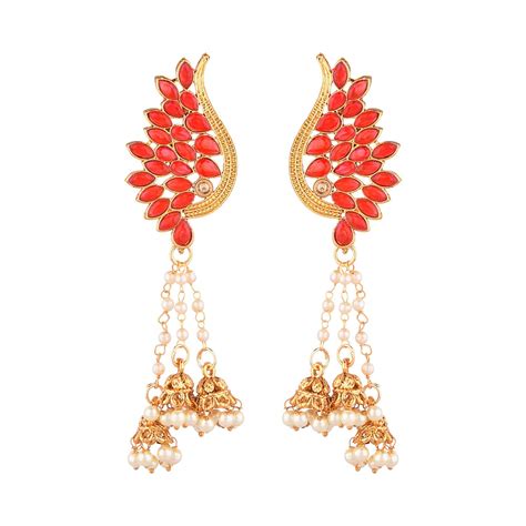 Efulgenz Indian Jewelry Bollywood Gold Tone Crystal Tassel Jhumki Leaf