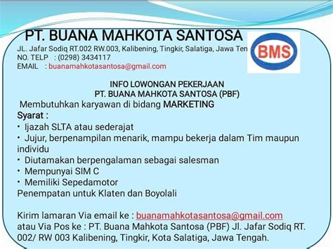 Referensi loker solo & sekitarnya. Lowongan Kerja PT Buana Mahkota Santosa di Solo - INFO ...