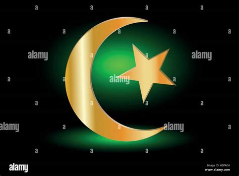 Muslimische Symbol, Symbol des Islam, Halbmond und Stern, Symbol des Islam auf grünem ...
