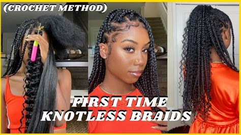 first time doing knotless goddess braids on myself using crochet method great for beginners