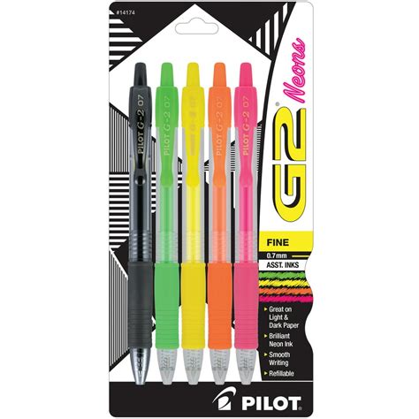 Pilot G2 Neon Premium Retractable Gel Ink Pens Fine Point 07 Mm