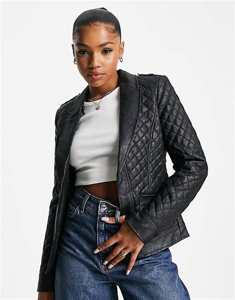River Island Faux Leather Quilted Jacket In Black Asos