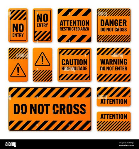 Various Black And Orange Warning Signs With Diagonal Lines Attention