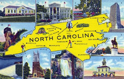 Detailed North Carolina Postcard With Map North Carolina State Usa