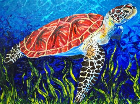 Sea Turtle Oil Painting By Cindy Pinnock