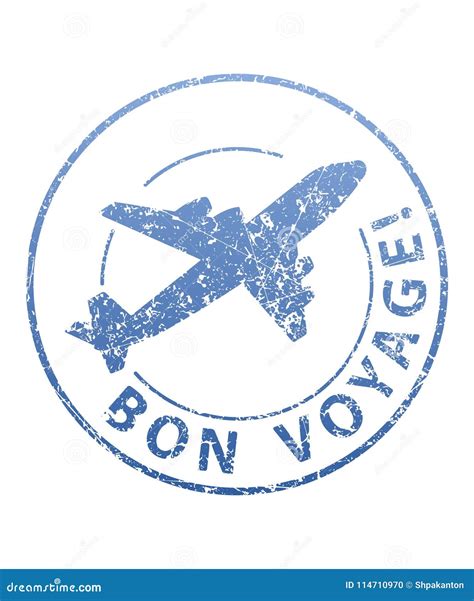 Bon Voyage Blue Grunge Rubber Stamp With Airplane Stock Vector