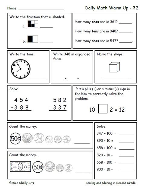 Second Grade Math Review--great for morning work or homework--click on