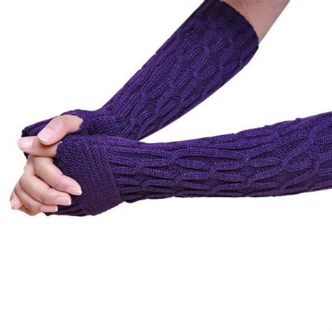 Women Gloves Fingerless Arm Long Warmer Elbow Knit Winter Mittens