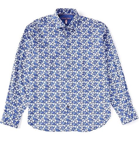 Visconti Big And Tall Blue Skulls Print Long Sleeve Woven Shirt Dillards