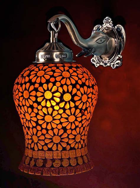 Handmade Wall Sconces Vintage Look Glass Lamp Light With Metal Elephant Wall Fitting Down By