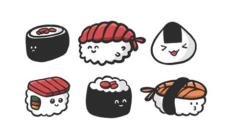 Cute Sushi Vector Illustration With Facial Emotion Smiley And Cheerful