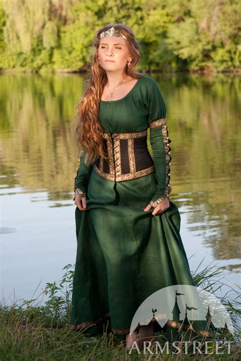 Medieval Fantasy Natural Flax Linen Dress With Wide Bodice