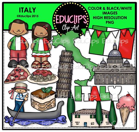 Italy Clip Art Bundle Color And Bandw Edu Clips