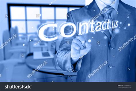 Businessman Pushing Contact Us Sign Stock Photo 210063253 Shutterstock