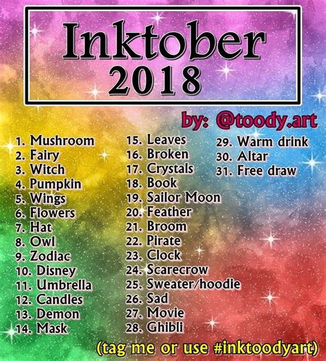 Inktober Drawing Challenge Inktober Art Prompts