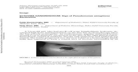 Ecthyma Gangrenosum Sign Of Pseudomonas Aeruginosa Bacteremia Pdf