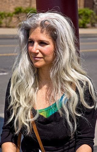 Young Woman With Gray Hair Long Gray Hair Long Hair
