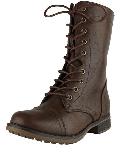 Womens Combat Military Mid Calf Lace Up Inside Zipper Boot Boots