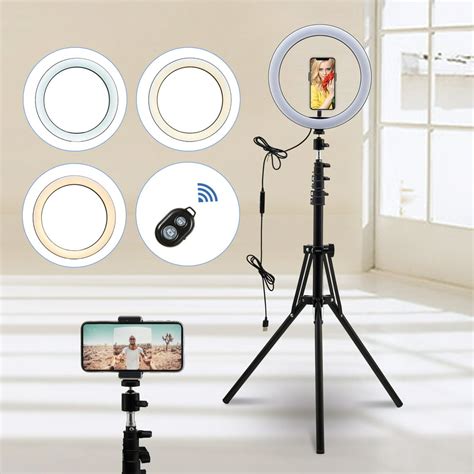10 Led Selfie Ring Light With Adjustable Tripod And 2 Phone Holders