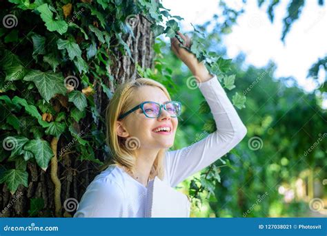 Girl Keen On Book Keep Reading Woman Blonde Take Break Relaxing In Park Reading Book Stock
