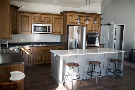 Kitchen gray cabinet paint grey stained cabinets gray natural. The Shopp: Hickory cabinets, gray island and custom stairway