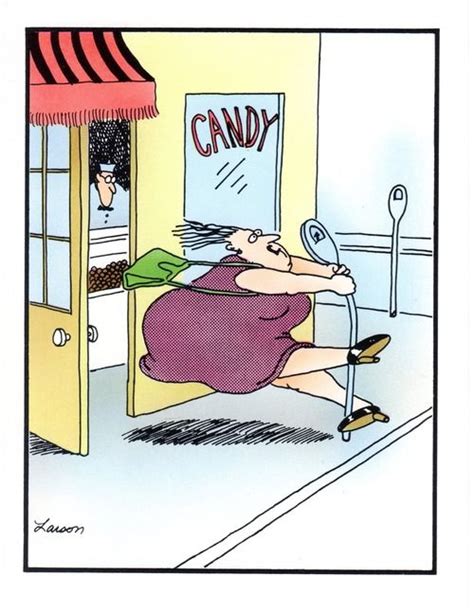 Fat Lady Getting Sucked Into A Candy Store Far Side Cartoon