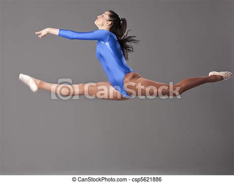 stock image of gymnastic splits in jump female gymnast doing splits in csp5621886 search
