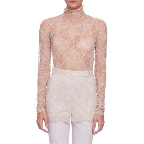 Lanvin Long Sleeve Sheer Lace Turtleneck Top £980 Liked On Polyvore