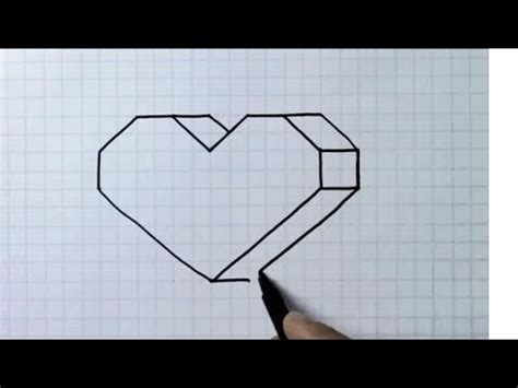 Easy 3D Drawings In A Square Notebook Heart Drawing