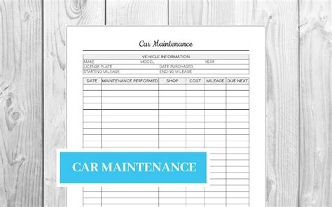 Car Maintenance Printable Editable Vehicle Records Instant Etsy