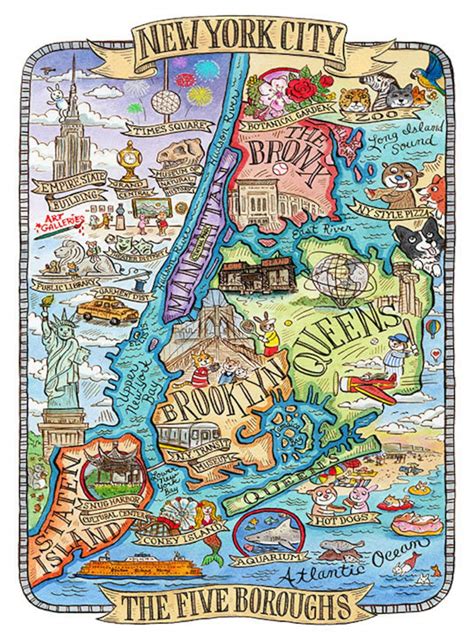 New York City Borough Map Art 16x 20 Etsy