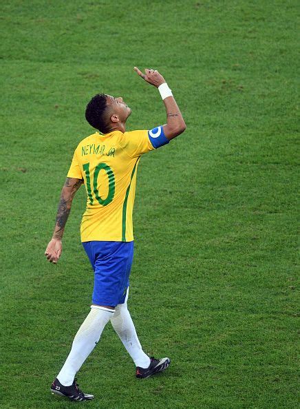 Brazils Forward Neymar Celebrates Scoring His Teams First Goal During