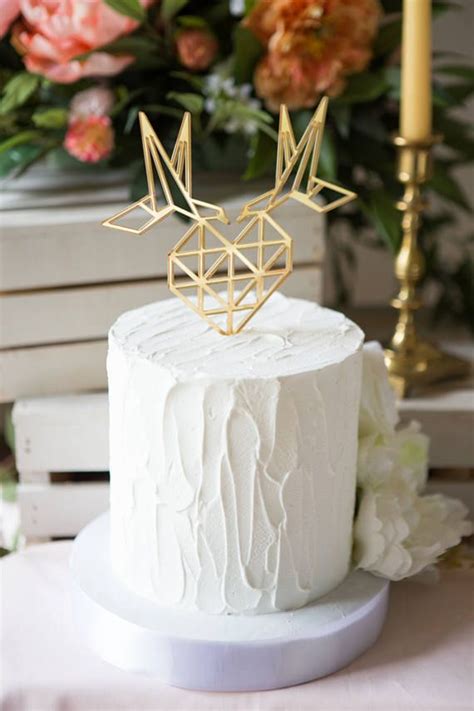 Geometric Wedding Cake Topper Birds And Heart Love Cake Topper Gold