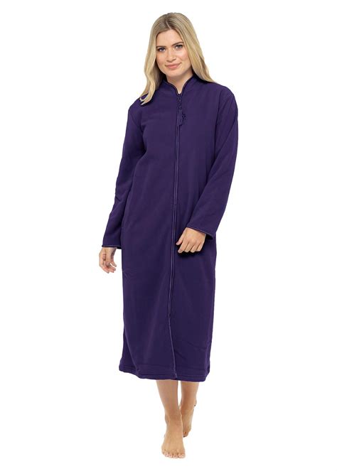 Ladies Zip Up Dressing Gown Soft Fleece Zipped Robe Nightwear Uk 10 28