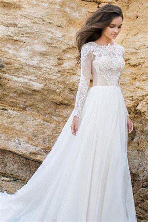 Look no farther than short or long sleeve wedding dresses. Gorgeous Lace Chiffon A-line Simple Long Sleeves Beach ...