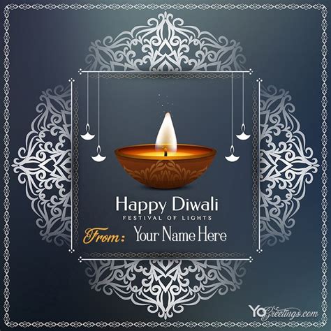 A Happy Diwali Greeting Card With A Lit Candle In The Middle And An