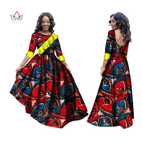 2017 African Dresses For Women Dashiki African Print Clothing Half Sleeve Mermaid Dress Maxi