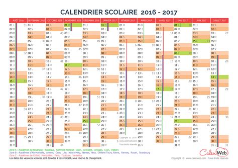 Calendrier Scolaire Annuel 2016 2017 Avec Affichage Des Jours Fériés Et