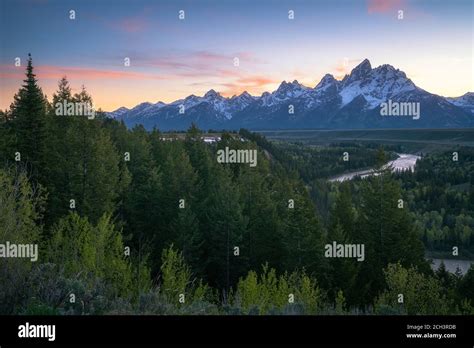 Sunset At Snake River Overlook Grand Teton National Park In Wyoming In