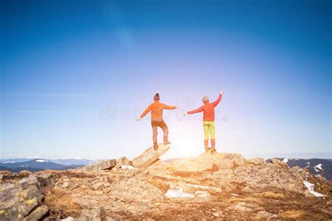 Two Climbers On Top Stock Image Image Of Exercise 118493423