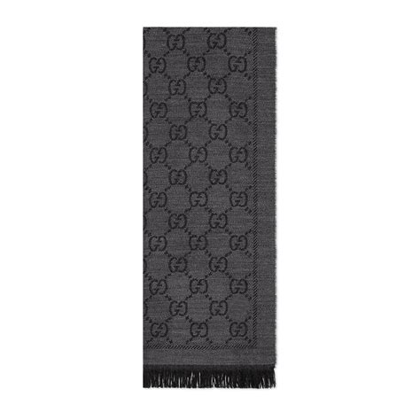 Gucci Wool Gg Jacquard Pattern Knit Scarf In Grey Black Lyst