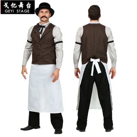 new bar waiter uniform costumes for men halloween costumes carnival cosplay waiter party role