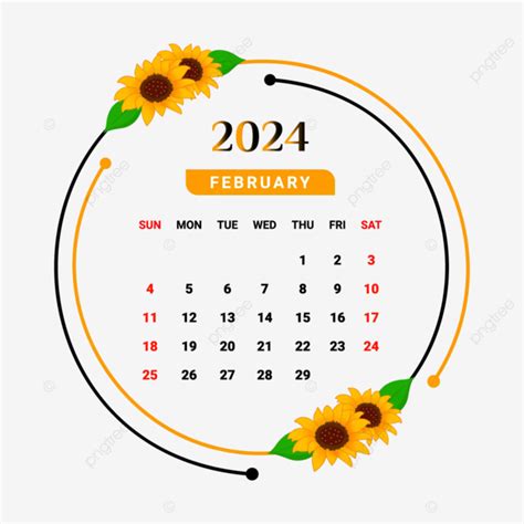 Calendário Do Mês De Fevereiro De 2024 Com Moldura De Flor Exclusiva