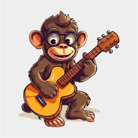 Premium Vector A Monkey Playing A Guitar With A White Background