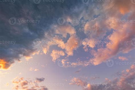 Panorama Of Orange Sunset Sky Cloudy View With Bright Sun Relaxing