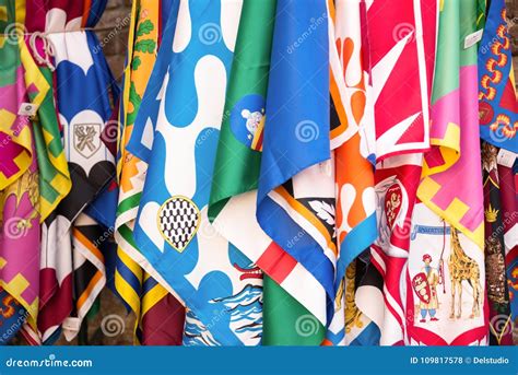 Flags Of The Siena Contrade Districts Palio Festival Background In